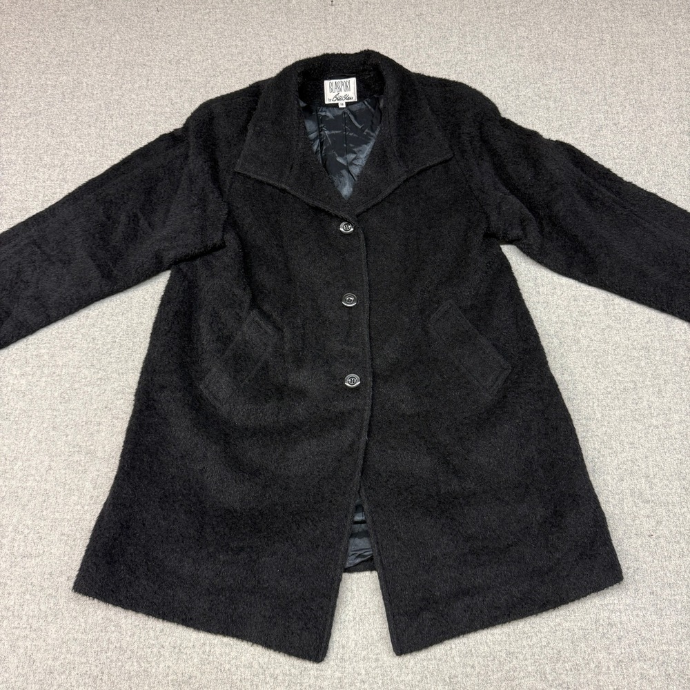 Blassport by Bill Blass Coat Size 16 Black Alpaca Merino Wool Blend Button Front